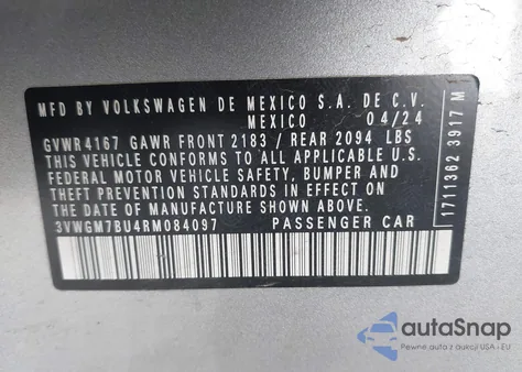 2024 Volkswagen Jetta 1.5T Sel из США, поврежденный, VIN 3VWGM7BU4RM084097